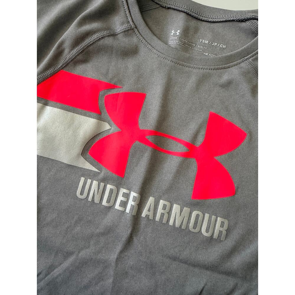Under Armour Girls Big Logo Tee - Gray & Pink Youth Small - Picture 2 of 3